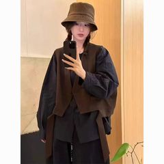 韩系不规则马夹+衬衫套装女2025早秋新款宽松显瘦小个子百搭上衣