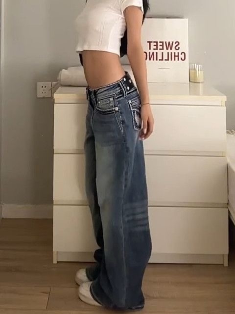 Women's Rhinestone Embroidered Jeans - Heavy-duty Denim Trousers_voghion.com