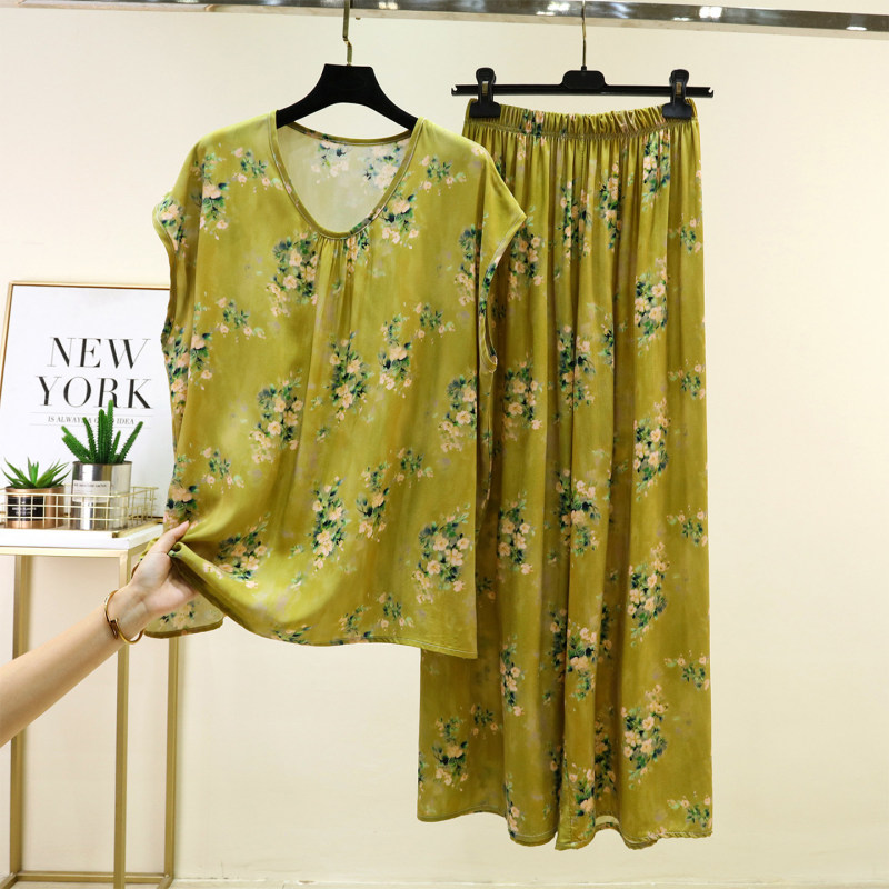 Mom's Home Wear Set for Women, Summer Thin Style, Large Size, Sleeveless T-Shirt, Loose Long Pants, Casual Two-Piece Set