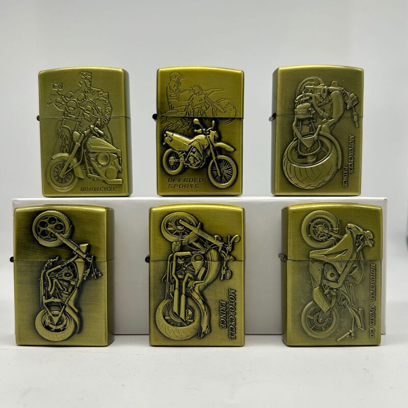 Kerosene Lighter Bronze Special Offer Various Cigarette Lighters New Iron Box Three-Piece Set Kerosene Lighter + Cigarette Holder Flint