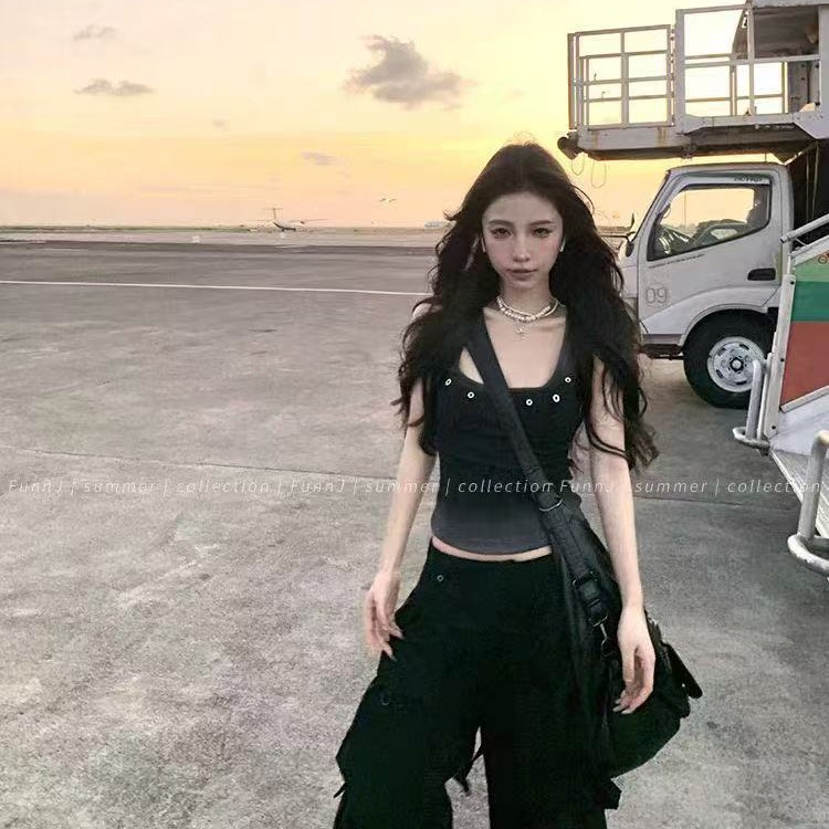 핫걸 브이넥 조끼, 섹시한 슬림핏 디자인, 그라데이션 타이다이 아우터, 여성용 민소매 속옷 브라