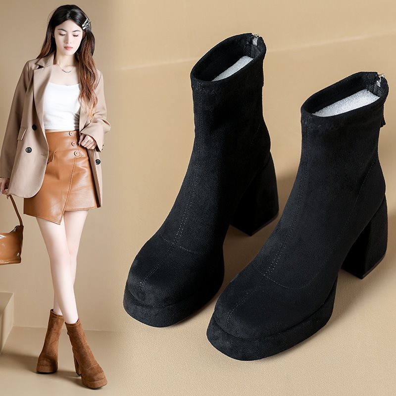 Fleece-Lined Autumn Winter Waterproof Platform 2025 Petite High Heel Short Women Thick Sole Slim Height Increasing New_voghion.com