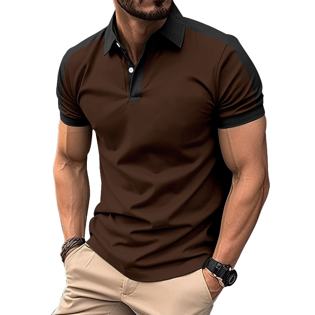 246g Weight Short Sleeve Sleeve Length Polyester Fabric Type Regular Top Length Casual, Daily Occasion Turndown Neckline Regular Fit Fit Type Color Block Pattern Summer Season Men's Gender Simple Style, Classic Style Style Wholesale Men's Polyester Simple Style Classic Style Color Block Short Sleeve Men's T-shirt 7