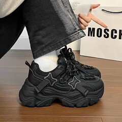 厚底增高老爹鞋女2025秋季新款百搭软底爆款甜酷学生黑色运动鞋潮