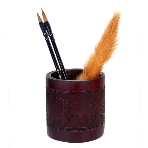 Retro Bamboo Round Pen Holder Antique Bamboo Carved Brush Holder Storage Pen Holder Desktop Ornaments Four Treasures of the Study