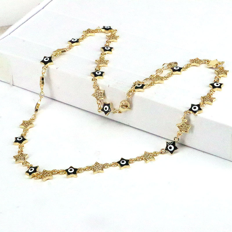 Fashion Pentagram Eye Copper Necklace Stoving Varnish Plating Copper Necklaces