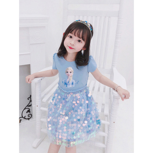 Little Girl Ice Age Elsa Dress Summer Girl Children Elsa Skirt Elsa Short Sleeve Baby Girl Dress