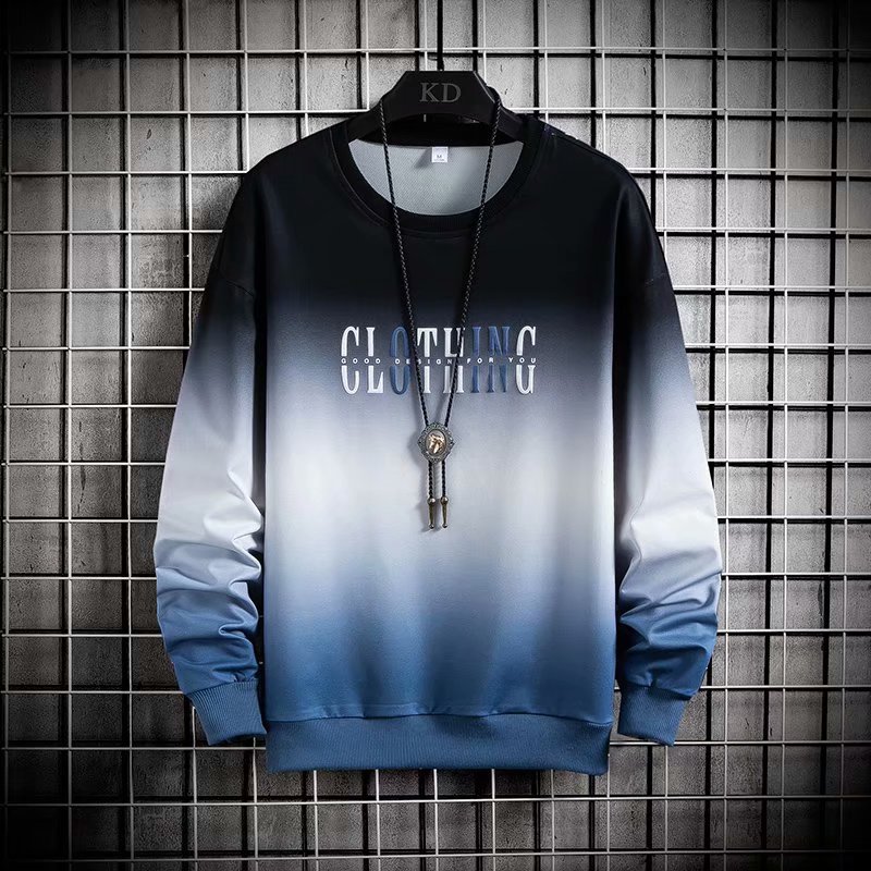 2021新款春秋季薄卫衣男士圆领套头休闲扎染印花青年学生长袖上衣