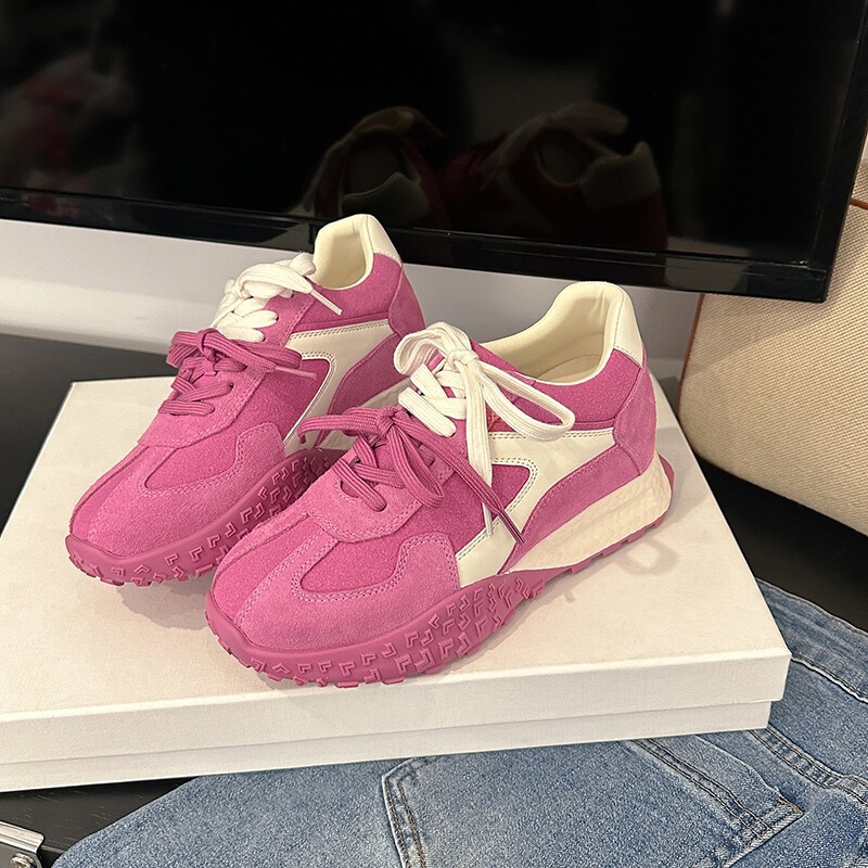 Spring/Summer Vintage Genuine Leather 7.5cm Hidden Heel Women's Thick-Soled Casual Sports Shoes Dad Shoes for Petite Individuals