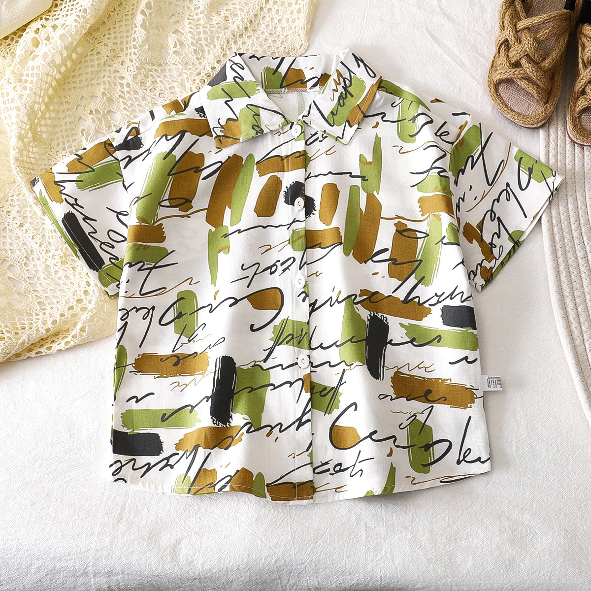 Camisas para niños verano algodón nuevo estilo niño coreano camisa de bebé de manga corta floral top para niños ropa para niños al por mayor