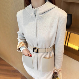 2014 autumn and winter new presbyllic lined hooded with logo buckle belt waist wool zipper long coat