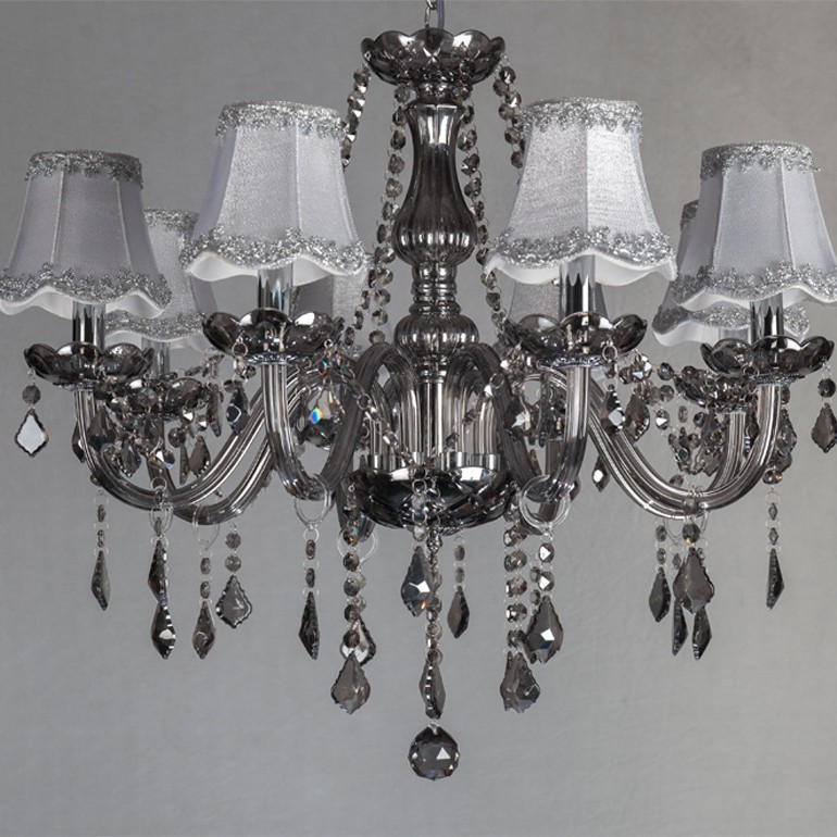 Araña de cristal gris ahumado de 8 cabezas con cubierta sala de estar comedor Casino de ocio lámpara de vela Europea lámpara de cristal