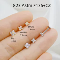 Титановый сплав G23 ASTM F136, внутренняя резьба, гвоздик с плоским дном, циркониевый гвоздик для ушей, украшение для пирсинга ушей и ушной кости.