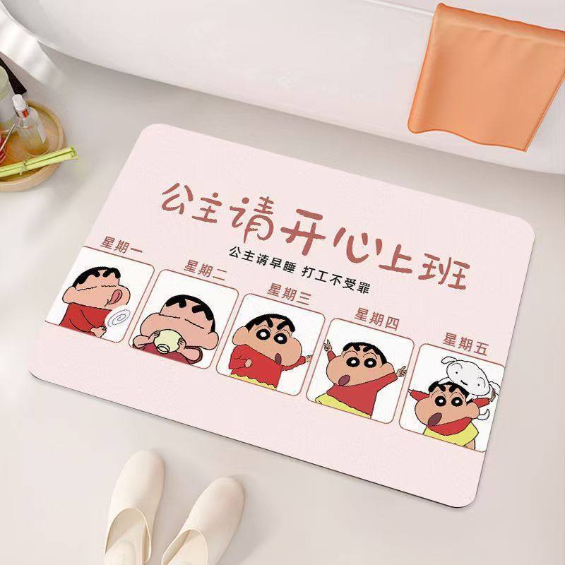 Crayon Shin-Chan Cartoon Anime Bathroom Absorbent Floor Mat Diatom Mud Dirt-Resistant Non-Slip Mat Bathroom Entrance Door Carpet