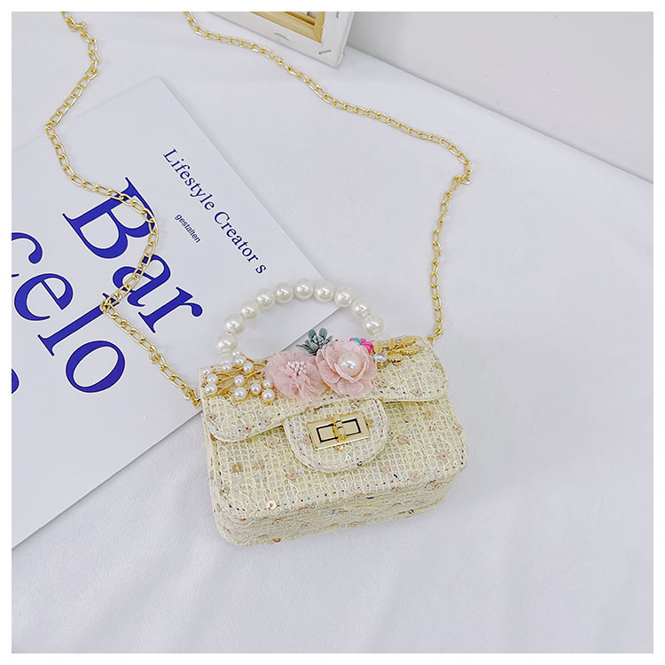 Girl'S Cloth Flower Bow Knot Cute Sequins Pearls Square Lock Clasp Crossbody Bag display picture 77