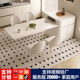 现代奶油风岛台餐桌一体小户型家用厨房吧台可伸缩实木岩板餐桌