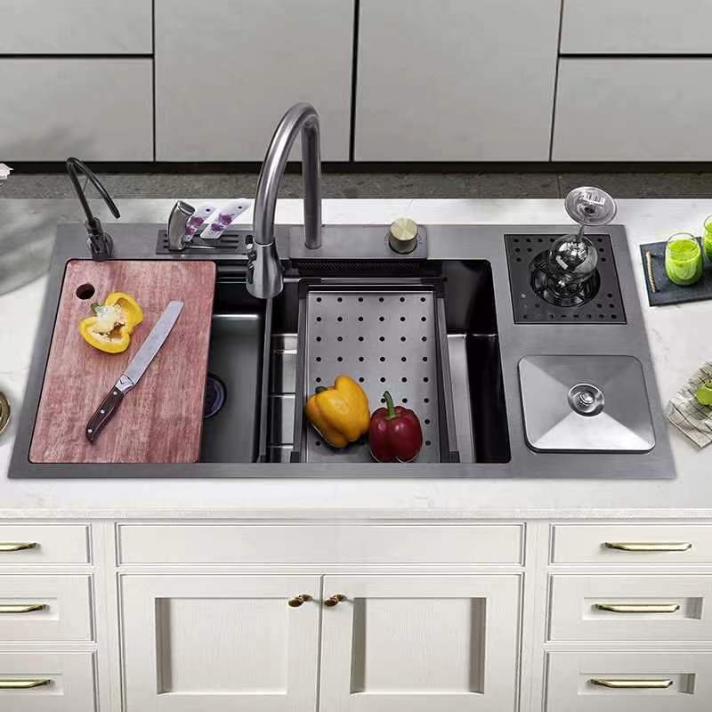 Nano multi-functional stainless steel flying rain sink handmade Basin kitchen sink large single slot with trash can Cup washer