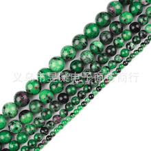 厂家直销 4/6/8/10/12mm天然红绿宝散珠石头圆珠 DIY手镯半成品