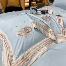 意式轻奢风140支长绒棉四件套纯棉裸睡床单刺绣被套床笠上用品