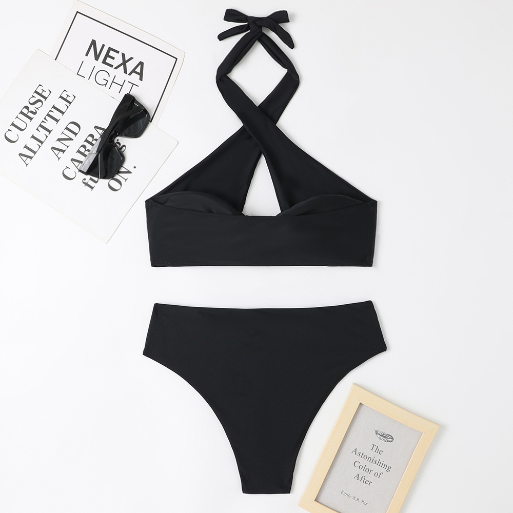 Women's Solid Colour Bikini Set Backless Sexy Metallic Accents_voghion.com