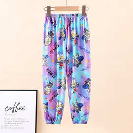 儿童冰丝睡裤男童夏季薄款空调长裤子中大童男孩可外穿束脚家居裤