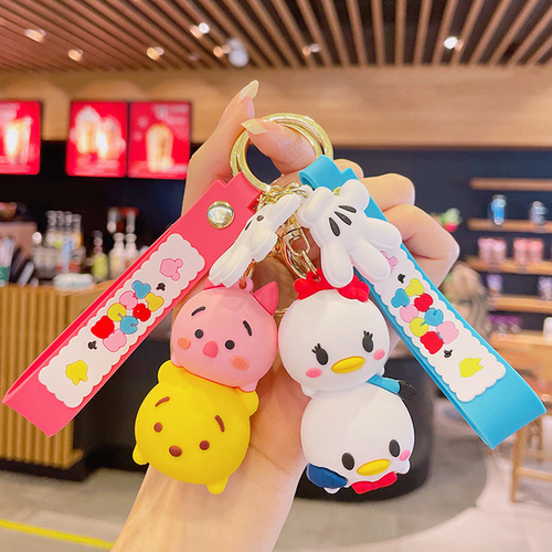 Cartoon Cute Strawberry Bear Jenga Keychain Mickey Minnie Car Bag Couple Female Keychain Small Gift