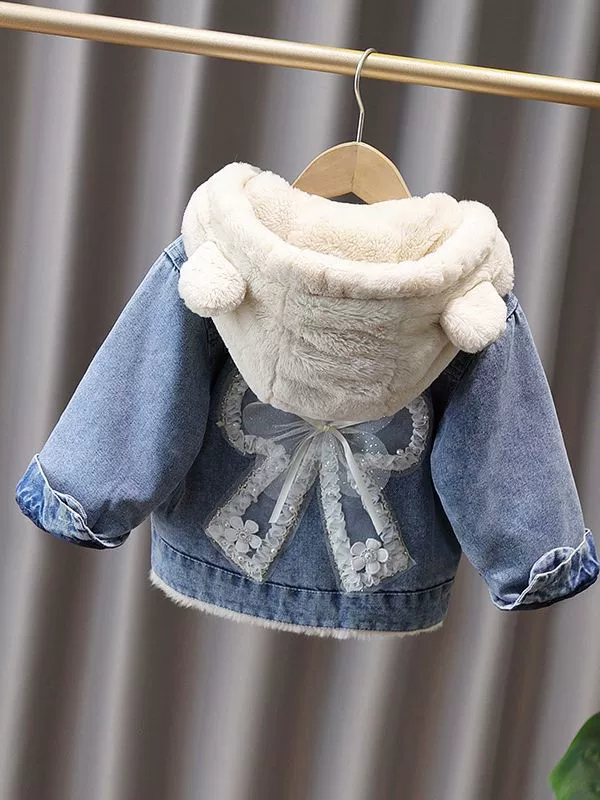 Winter children's denim demi-season down jacket girl's, western style, increased thickness