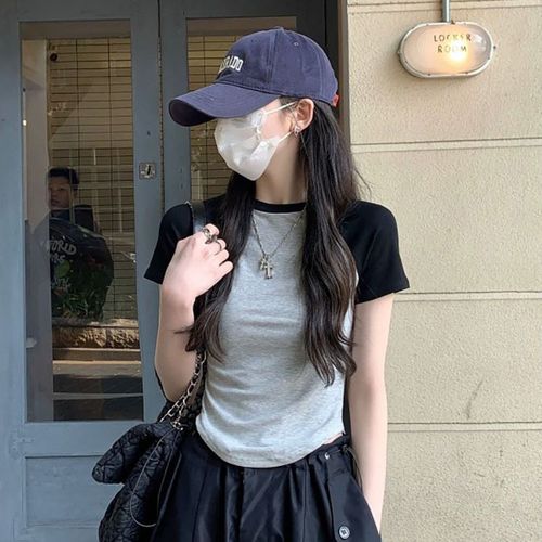 Irregular Raglan Sleeve T-shirt Women's 2024 Summer New Short Slim Fit Short Sleeve Design Student Top