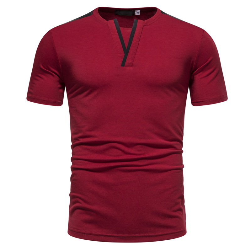 Muscle slimming summer new casual fashion top patchwork collar letter Y design short sleeved T-shirt for men_voghion.com