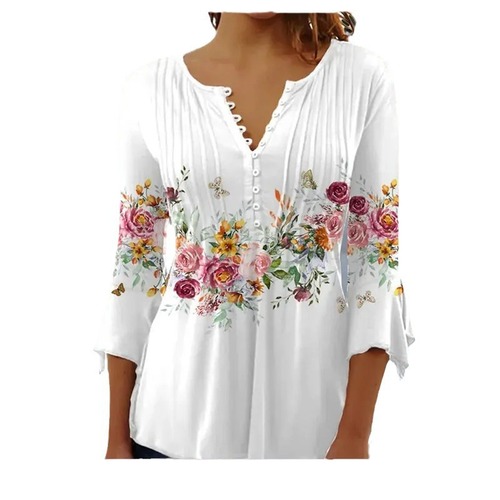 Bestselling 3D Digital Printing Spring Summer Autumn Women's One-Shoulder Versatile V-Neck Single Button Half-Sleeve Cardigan