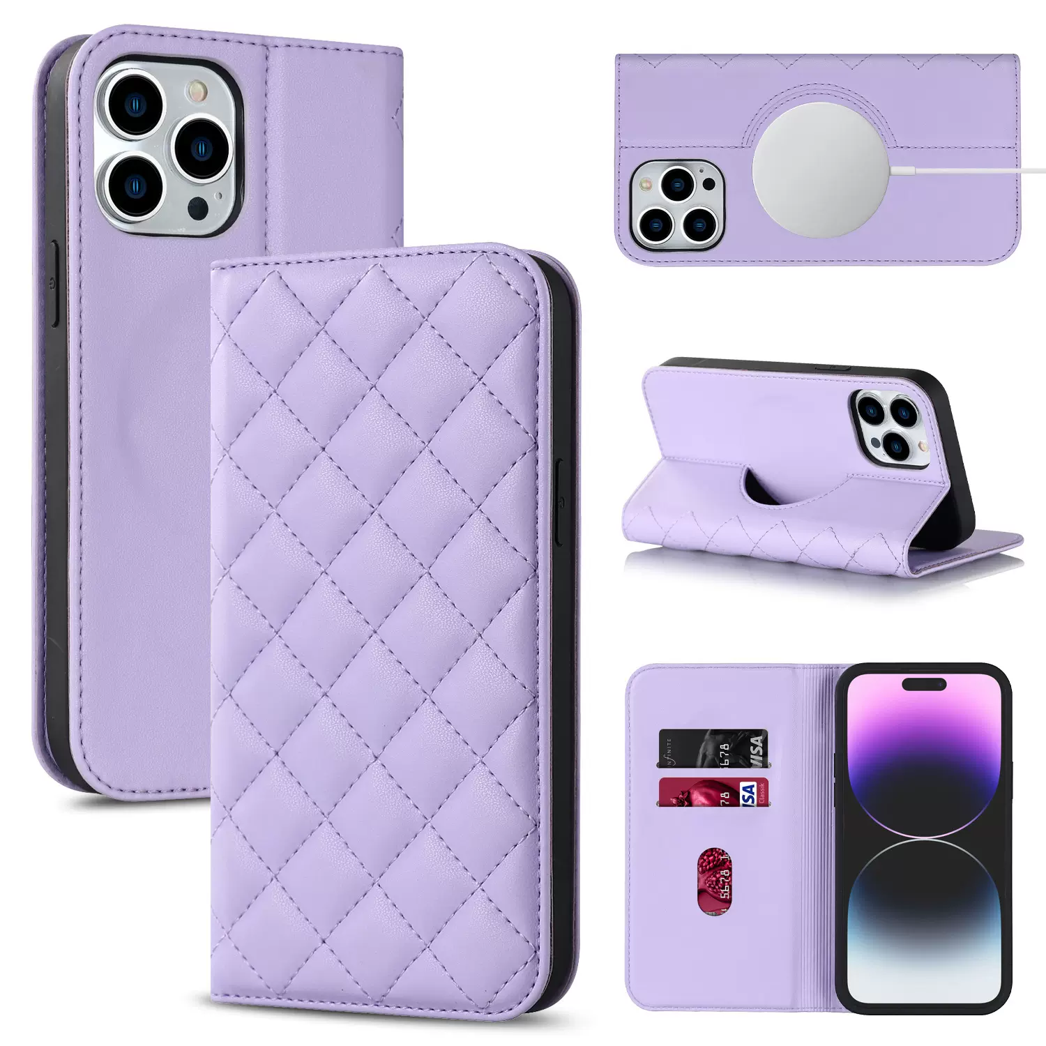 适用iPhone14手机皮套无线充苹果13/12小香风磁吸翻盖保护套批发