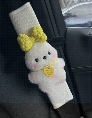 things new car gift — Seat belt shoulder pad - white-ice-silk-shoulder-pacha-dog