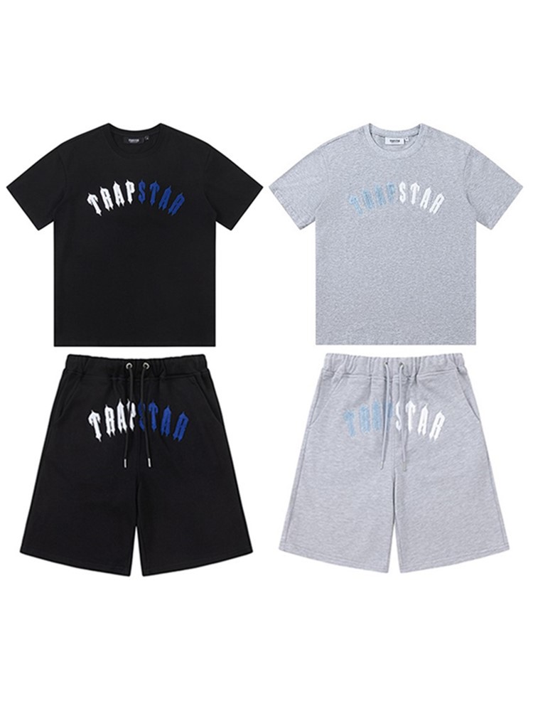 Trapstar pantalones cortos de manga corta de verano para hombres y mujeres, estrellas europeas y americanas, toalla de rap, bordado, juego de camiseta con letras a juego de colores