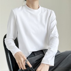 実力メーカーの後の中の縫い目の長袖のtシャツの純色のシンプルな白い雲の柔らかい純綿の上着のねじの丸首は底を打ちます。
