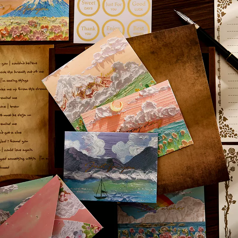 复古油画信封学生节日明信片留言卡片信纸袋小号信笺卡纸信封袋