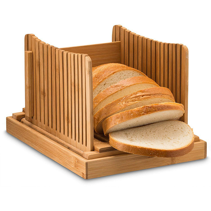 竹制可折叠式面包切片机Bamboo Bread Slicer家用面包切盘 可批发