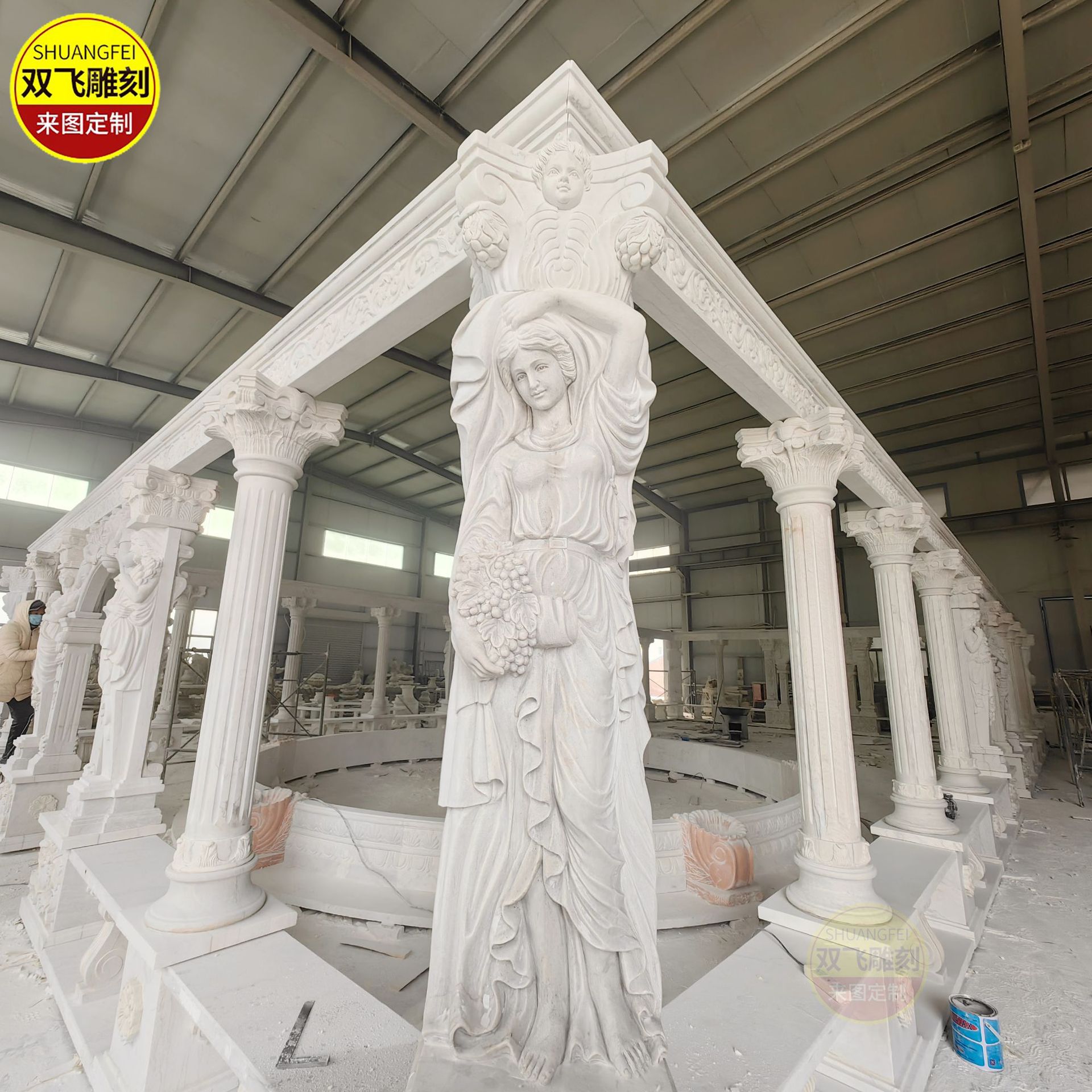 石雕长廊厂家欧式人物凉亭户外大理石柱子凉亭景区公园景观雕塑