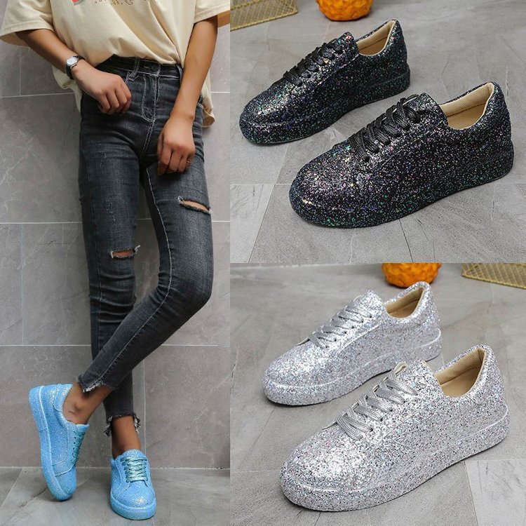 in stock independent station Amazon new plus size sequined shoes women's European and American thick-soled breathable running shoes sneaker women