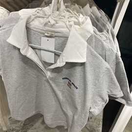 BM风新款美式复古纽波特polo衫上衣 bm辣妹国旗刺绣棉短袖t恤女潮
