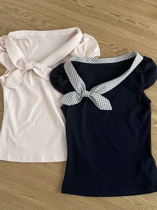 TheDouerr ウサギ耳 かわいい半袖Tシャツ 3色 夏 スリムフィット 右肩トップス 着痩せ|undefined