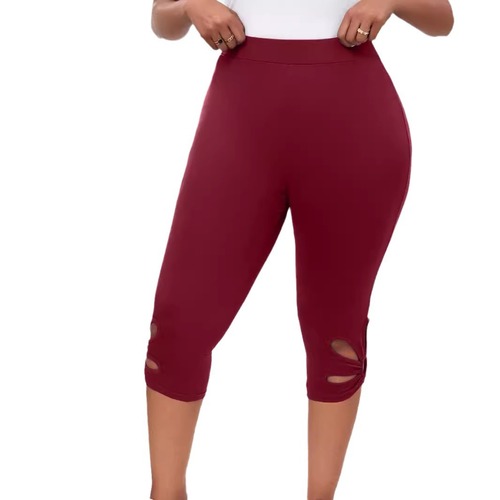 European and American leggings Amazon women's solid color hollow-out comfortable sports casual leggings cropped pants