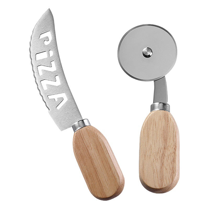 Stainless Steel Pizza Knife Dishcake Knife Oak Handle PIZZA Roller Knife Pizza Cutter Baking Tools Cake Cutter Tooth Knife