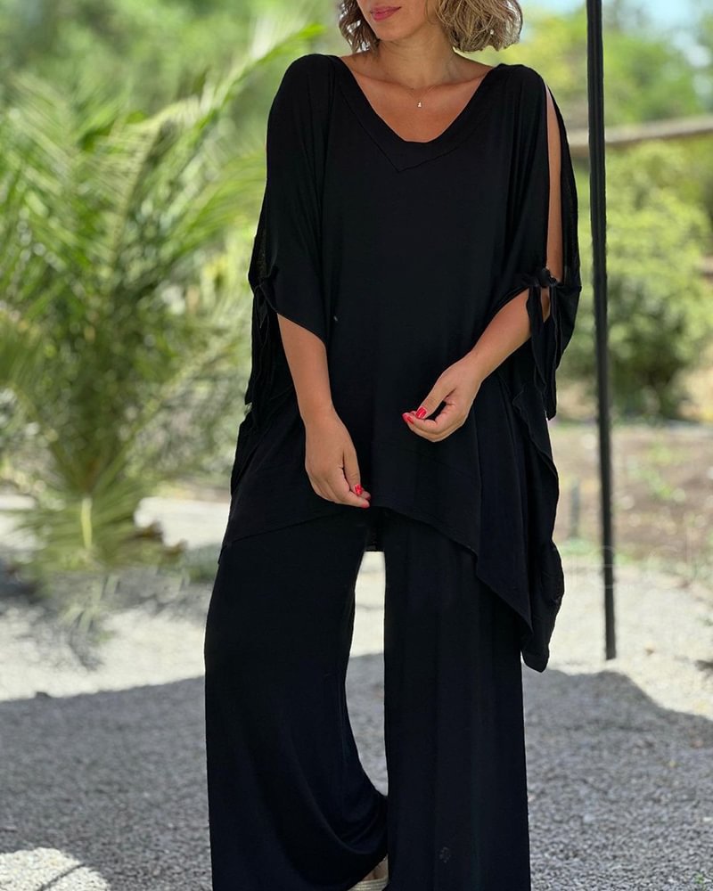 ChicShe Collection printemps-été grande taille, coupe ample, style décontracté, manches mi-longues, lacées, style européen et américain transfrontalier_voghion.com