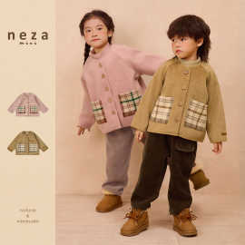 neza mini儿童毛呢开衫外套纯色女宝宝上衣a类2024冬季新款男童