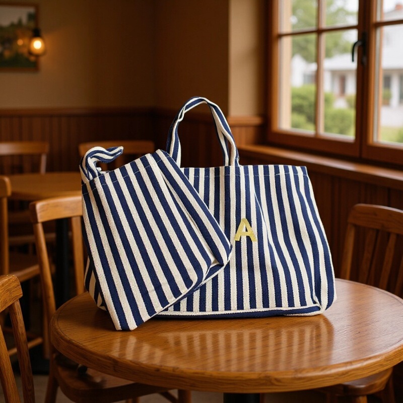 Lotte Japan Korea Apc Vertical Stripesd Shopping Bag Handbag Men's and Women's Shoulder Bag Handbag Canvas Bag