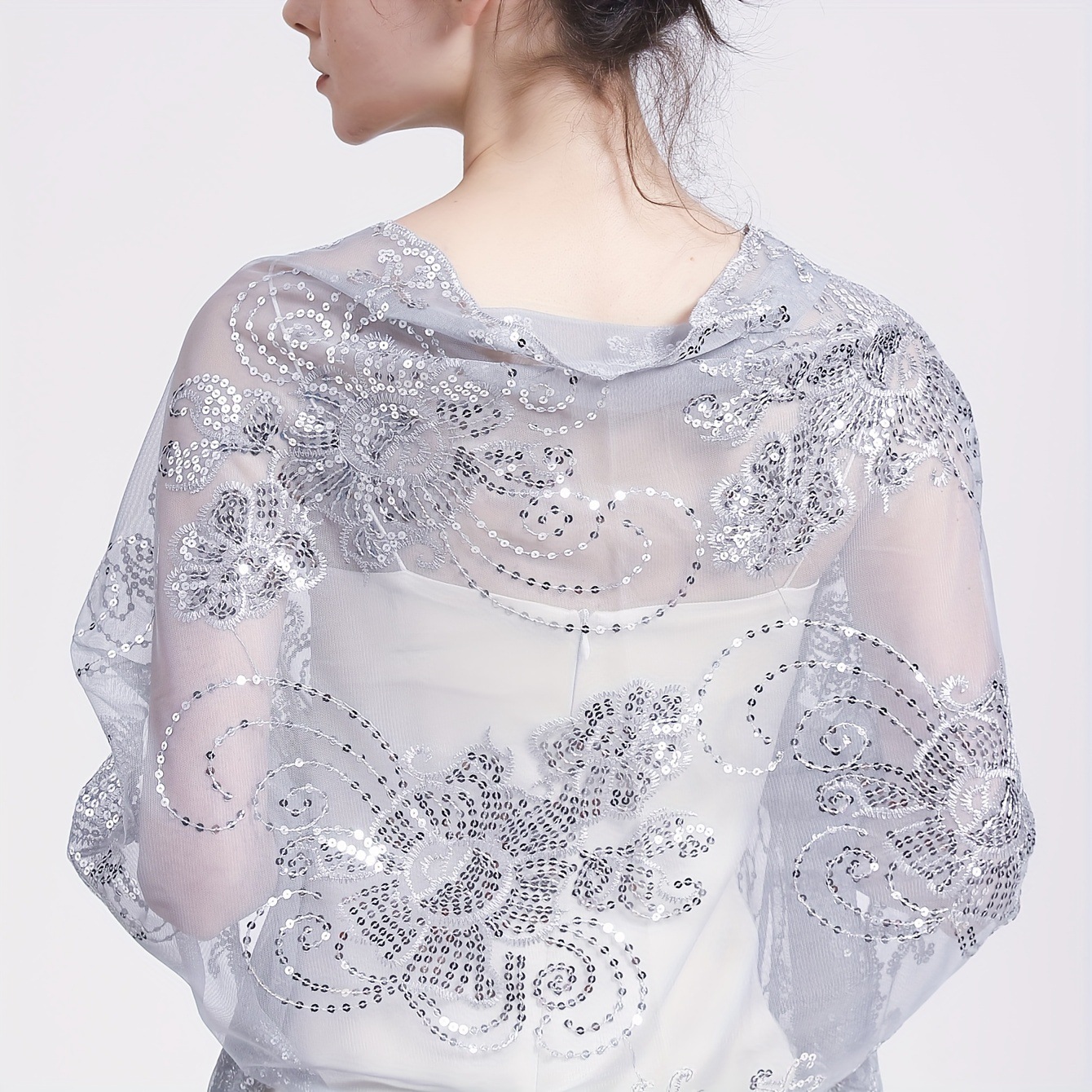 Luxurious Sequin Embellished Flower Flapper Shawl-Thin,