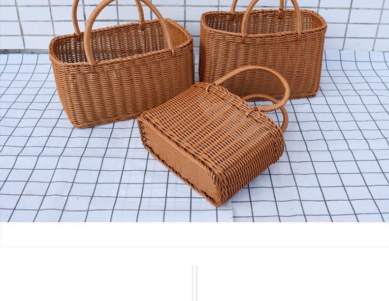 Cesta de picnic cuadrada de plástico tejido de imitación de caña PP canasta de compras canasta de recoger frutas canasta de frutas image 26