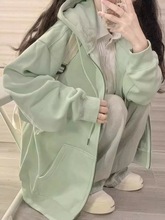 纯色连帽卫衣女春秋oversize薄款外套chic宽松慵懒风拉链开衫上衣