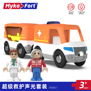 Wholesale Kidsren's Educational Simulation Mini Plastic Doll Doctor Wooden Track Sound and Light Small Ambulance Toy