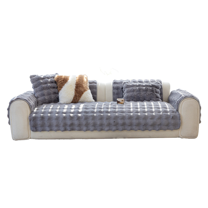 Cojín de sofá rojo de malla de invierno engrosado cojín de peluche antideslizante cubierta de sofá de cuero otoño y invierno nueva toalla de tela cubierta